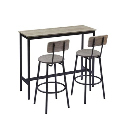 43.31" Bar Table Set for 2, Counter Height Dining Table with PU Upholstered Bar Stools and Backrests, Space-Saving Small Kitchen Table for Breakfast Nook,Grey - color: Grey, style: Rectangular w/ Upholstered Stool