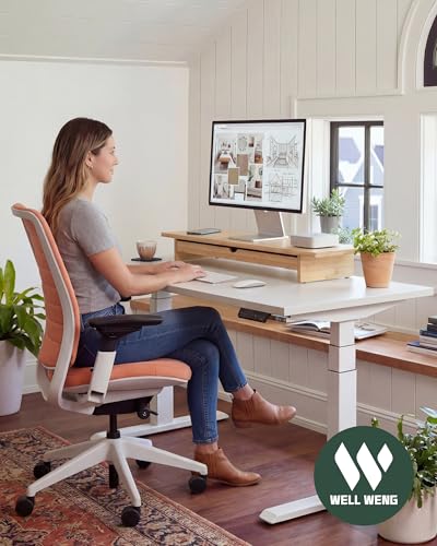 42" Dual Monitor Stand Riser with Large Drawer Keyboard Storage | Double Computer Monitor Riser Shelf for 55-72 Inch Desk Aesthetic Workplace Setup Desktop Organizer Bamboo - color: Natural Bamboo, size: 42" with Larger Drawer