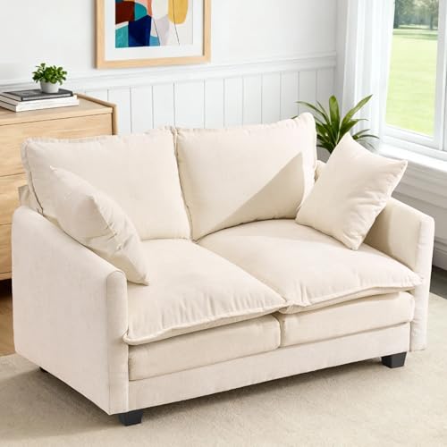 50'' Loveseat Sofa Cloud Sofa Couch, Modern Loveseats 2 Seat Couch 27" Deep Seat with 2 Pillows for Small Spaces Apartment Studio Office Bedroom Living Room, Beige - color: Beige, size: 50"