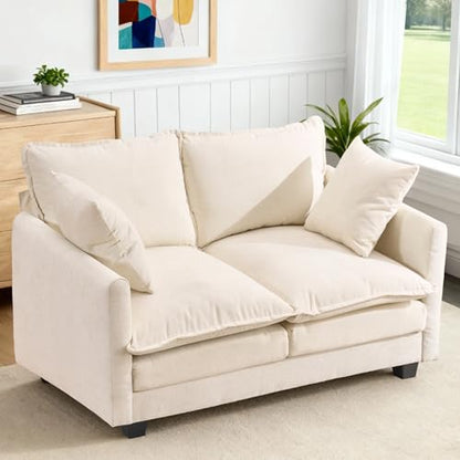 50'' Loveseat Sofa Cloud Sofa Couch, Modern Loveseats 2 Seat Couch 27" Deep Seat with 2 Pillows for Small Spaces Apartment Studio Office Bedroom Living Room, Beige - color: Beige, size: 50"