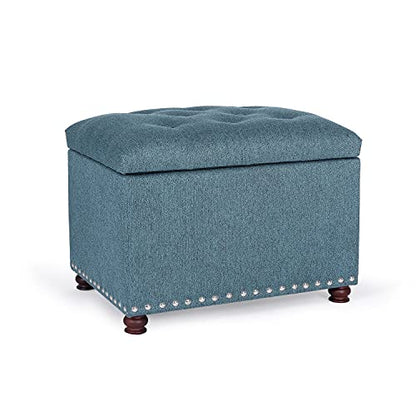 24’’ Rectangular Upholstered Storage Ottoman for Living Room- Fabric Foot Stool with Nail-Head Trim- Chests and Organizers, Load Up to 350 lb, Lake Blue - color: Lake Blue