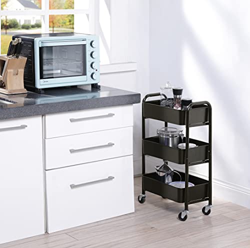 SunnyPoint 3-Tier Delicate Compact Rolling Metal Storage Organizer - Mobile Utility Cart Kitchen/Under Desk Cart with Caster Wheels - BLK (15.35" X 10.24" X 26.8"H) - color: Blk