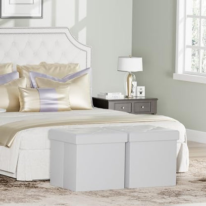 VECELO Storage Ottoman, Footrest Footstool, Folding Ottoman Small Square Cube Storage Chest for Living Room Utility Room Entryway, Holds up to 250 lb, 15 x 15 x 15 inches, White