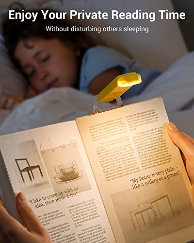 DEWENWILS Rechargeable Book Light for Reading in Bed, Warm White, Brightness Adjustable for Eye Care, LED Clip on Book Lights for Kids, Portable Bookmark Light, Yellow | 315° Flexible Holder Bends, 2 Brightness Levels, Warm White, Portable Bookmark Light