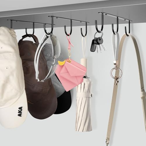 3pcs Under Cabinet Mug Hooks,Adhesive/Screw 2 Ways Install Mug Holder,Coffee Cups Hook with 9 Hooks,Mug Organizion Rack for Displaying Mugs/Cups/Kitchen Utensils (Black) - color: Black