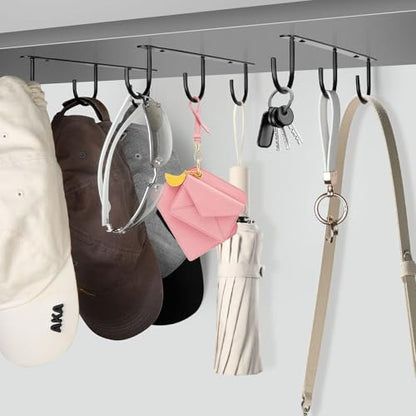 3pcs Under Cabinet Mug Hooks,Adhesive/Screw 2 Ways Install Mug Holder,Coffee Cups Hook with 9 Hooks,Mug Organizion Rack for Displaying Mugs/Cups/Kitchen Utensils (Black) - color: Black