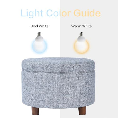 HomePop 24" Large Round Storage Ottoman - Blue Gray Woven Fabric - color: Blue Gray Woven Fabric