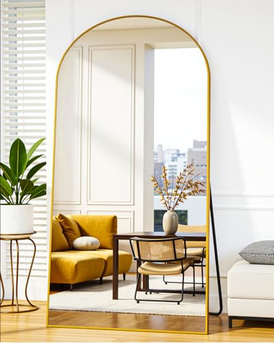 Suidia Full Length Mirror, 78"x38" Floor Standing Mirror Freestanding, Full Body Mirrors with Stand for Bedroom, Hanging Mounted for Living Room Cloakroom, Gold, Arched Style - color: Gold, size: 78"L x 38"W, style: Arched Style