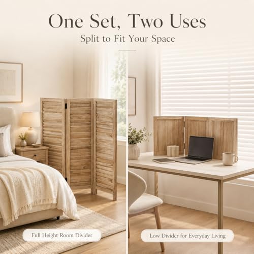 1 Pack 3 Panel Wood Short Room Divider Folding Screen Light Brown | Freestanding Modular Louvered Partition Screen For Bedroom Home Office Apartment Privacy - color: Lightbrown
