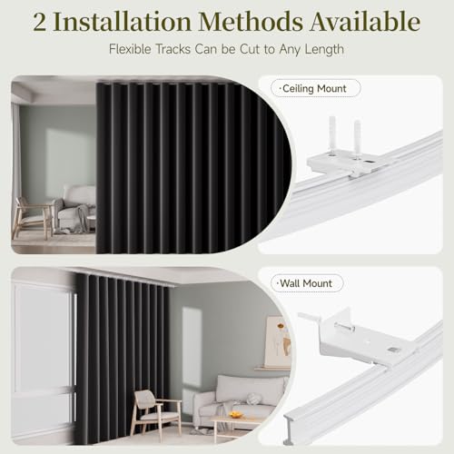 Room Divider Curtains Set, Extra Wide Blackout Curtains with Mounted Track | 100% Blackout, 3-Layer Soft Breathable Fabric, Thermal Insulated, Silding Wall Divider for Bedroom,Apartment, Space Partition - color: Black, size: 180"W x 96"L (Pack of 1)