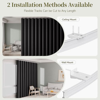 Room Divider Curtains Set, Extra Wide Blackout Curtains with Mounted Track | 100% Blackout, 3-Layer Soft Breathable Fabric, Thermal Insulated, Silding Wall Divider for Bedroom,Apartment, Space Partition - color: Black, size: 100"W x 106"L (Pack of 1)
