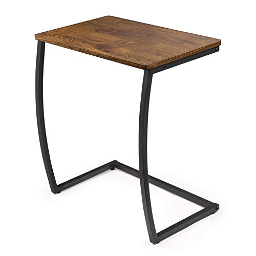 SRIWATANA Walnut C Shaped Side Table, Vintage End Table for Sofa Couch Bed | Space-Saving C-Table Slides Under Sofa; Sturdy Wood & Metal Frame with Adjustable Feet for Laptop, Coffee, and Snack Use - color: 1.walnut