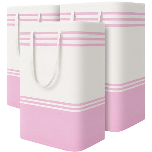 TranquilRelax 3-Pack Laundry Basket, Laundry Hamper, Pink-88L | Freestanding＆Water-Resistant Laundry Hamper, Collapsible Tall Clothes Hamper with Carry Handles for Clothes, Laundry Basket - color: Pink, size: 88L