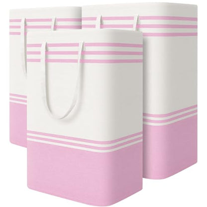 TranquilRelax 3-Pack Laundry Basket, Laundry Hamper, Pink-88L | Freestanding＆Water-Resistant Laundry Hamper, Collapsible Tall Clothes Hamper with Carry Handles for Clothes, Laundry Basket - color: Pink, size: 88L