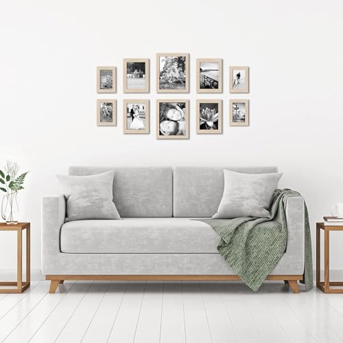 Americanflat Set of 10 Picture Frames with Shatter-Resistant Glass - Gallery Wall Frame Set with Two 8x10, Four 5x7 and Four 4x6 Frames - Signature Collection - Light Wood | Includes two 8x10, four 5x7 and four 4x6, shatter-resistant glass, hanging hardwa