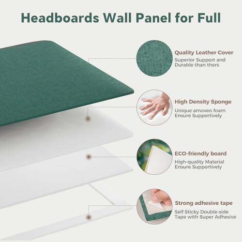 6-Piece Green Linen Upholstered Headboard Twin Size, Wall Mounted Nature-Inspired Fabric Headboard, Calming Padded Panels for Bedroom - color: Linen -Green