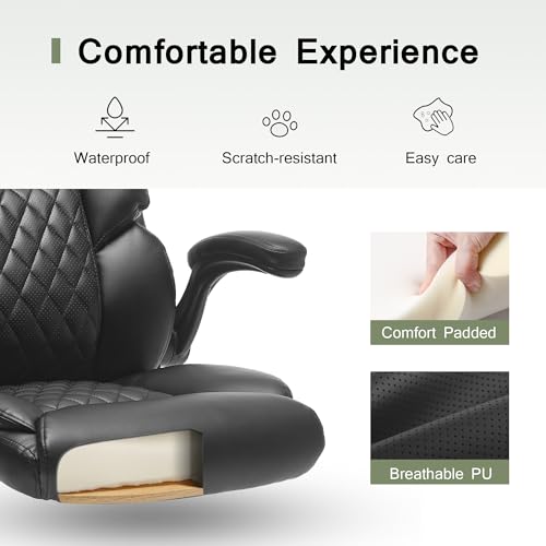 Leather Executive Office Chair - Comfy Black Desk Chair Small Space | Desk Chair with Mid Backrest,5 Wheels,Mid Backrest,Lumbar Support, Height Adjustable,home office reading Gaming Use - color: Black