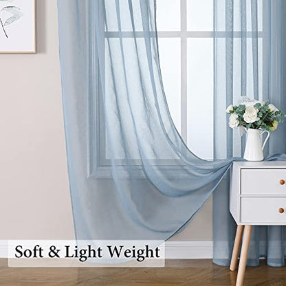 MIULEE Semi Transparent Dusty Blue Linen Textured Sheer Curtains 54W×90L | Semi Transparent, Farmhouse, Window Net Panels with Rod Pocket for Bedroom Living Room - color: Dusty Blue, size: 54"W x 90"L (Pack of 2)