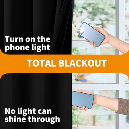 YoungsTex 100% Blackout Curtains 63 Inch Length, Grommet Thermal Insulated Drapes for Bedroom Full Room Darkening Privacy Thick Blinds with Liner, Black, 2 Panels, 38 X 63 Inch - color: Black, size: 38"W x 63"L (Pack of 2)