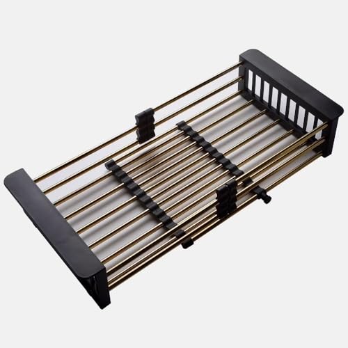 Gold Expandable Dish Drying Rack Over the Sink, Adjustable Stainless Steel Sink Drying Rack for Plates, Bowls & Utensils, Space-Saving Kitchen Counter Drainer(10-18 in) - color: Golden 10-18 in