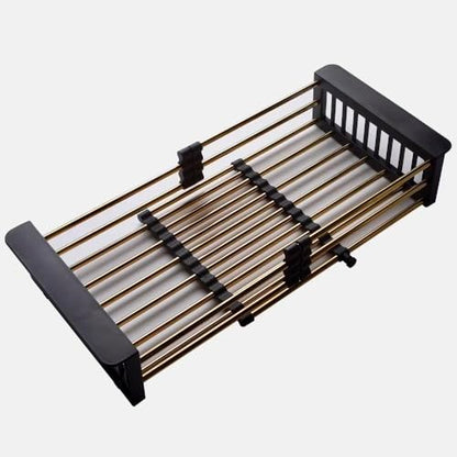 Gold Expandable Dish Drying Rack Over the Sink, Adjustable Stainless Steel Sink Drying Rack for Plates, Bowls & Utensils, Space-Saving Kitchen Counter Drainer(10-18 in) - color: Golden 10-18 in