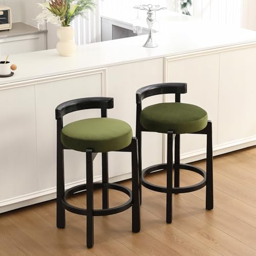HEAH-YO Mid Century Modern Bar Stools Set of 2, 26.5" Counter Stools with Low Back, Velvet Upholstered Barstools with Black Wood Legs Bar Chairs for Kitchen Island Dining Room, Green - color: 26.5" Green Velvet Black Wood, size: Counter Height - Set of 2