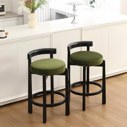 HEAH-YO Mid Century Modern Bar Stools Set of 2, 26.5" Counter Stools with Low Back, Velvet Upholstered Barstools with Black Wood Legs Bar Chairs for Kitchen Island Dining Room, Green - color: 26.5" Green Velvet Black Wood, size: Counter Height - Set of 2