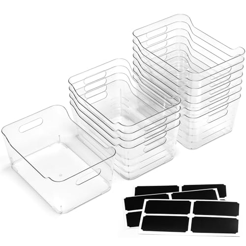 12 PACK Multi-Use Clear Plastic Storage Bins for Organizing w/ Labels - Home, Kitchen, Pantry, Bathroom, Office, Cabinet Shelf Organizer Bins - SOHO Collection, RV, Fridge Organization Containers -XL - size: XL Large