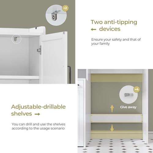Over The Toilet Storage Cabinet with Pulley Small Bathroom Storage Cabinet, Space Saver W/Adjustable Shelf & Open Shelf for Bathroom, Restroom, Laundry (White) - color: White