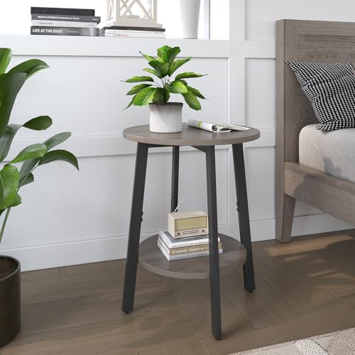 sthmec Side Table Set of 2, Small Round End Table with Storage Shelf for Small Space, 2-Tier Bedside Table Sofa Couch Table, Nighstands Set of 2 Accent Table for Living Room, Bedroom, Grey - color: Grey
