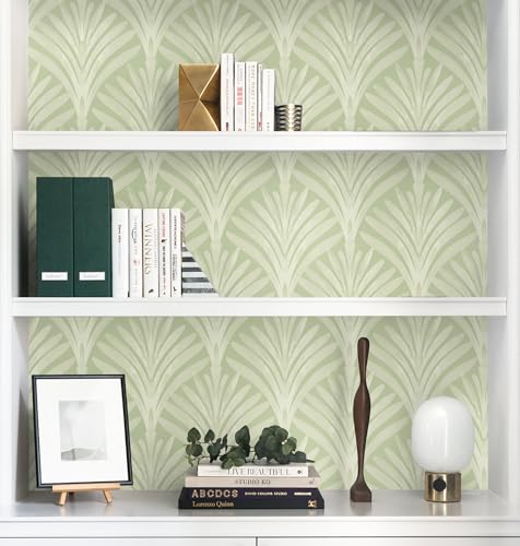 Hopepak Peel and Stick Wallpaper Sage Green Leaf Contact Paper Boho Self Adhesive Wall Paper Removable Renter Friendly Wallpaper for Bedroom Bathroom Cabinet Vinyl Rolls 16.1''x78.7'' - color: Sage Green, size: 16.1" x 78.7"
