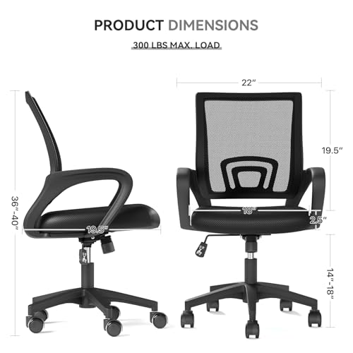Ergonomic Office Chair, Mid-Back Mesh Desk Chair, Computer Chair, Black | Lumbar Support, Rocking Mode, Height Adjustable, Fixed Armrest, for Computer, Gaming, Conference, Meeting - color: Black