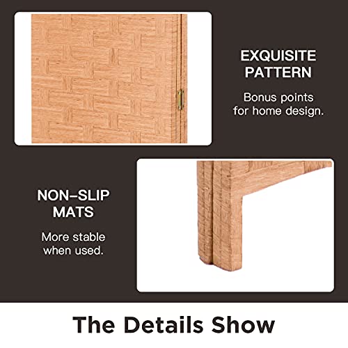 Wood Mesh Woven Design 4 Panel Folding Wooden Screen Room Divider - color: Natural, size: 4 Panel