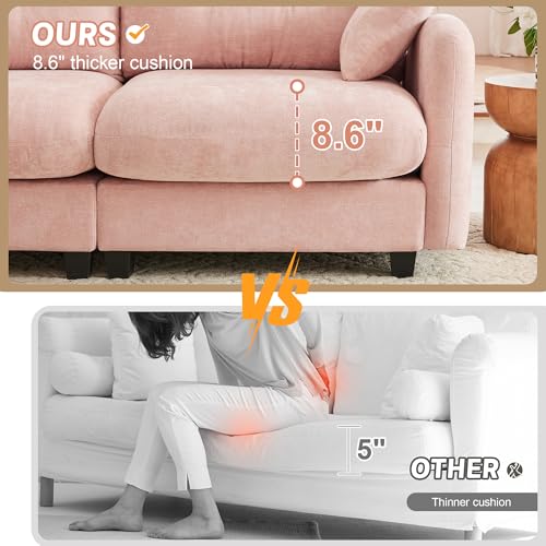 Modular Loveseat Sofa Mini Couch with Premium Chenille Fabric and Tufted Pleated Backrest Flexible Small Couch for Bedroom and Living Room Ergonomic 2-Seater Sofa for Adults and Compact Spaces (Pink) | Sturdy & Durable - color: Pink
