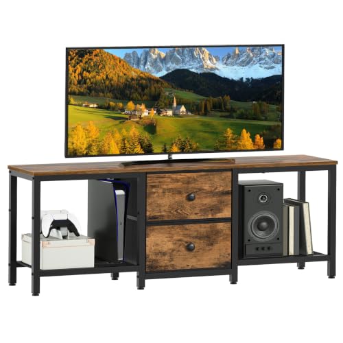 TV Stand for TVs up to 55", Entertainment Center with 2 Fabric Drawer, Media Console with Shelves, Television Stands for Living Room, Bedroom, Rustic Brown DS02RBR - color: Rustic Brown