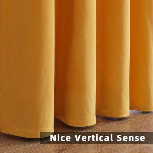 Joydeco Yellow Velvet Curtains 63 inch Length 2 Panels, Luxury Blackout Rod Pocket Thermal Insulated Window Curtains, Super Soft Room Darkening Drapes for Living Dining Room Bedroom,W52 x L63 inches - color: Rod Pocket | Golden Yellow, size: 52"W x 63"L (