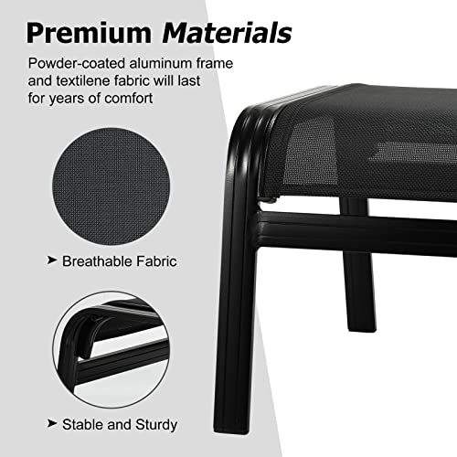 Patio Footstools Outdoor Foot Rest Aluminum Ottomans Portable Seat Wicker Furniture Stackable Ottoman 2 Pieces Black - color: 2 Pieces-black