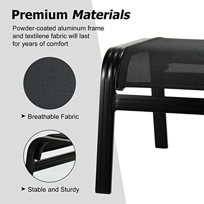 Patio Footstools Outdoor Foot Rest Aluminum Ottomans Portable Seat Wicker Furniture Stackable Ottoman 2 Pieces Black - color: 2 Pieces-black