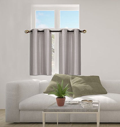 Elegant Home 2 Panels Tiers Grommets Small Window Treatment Curtain Faux Silk Insulated Blackout Drape Short Panel 28" W X 36" L Each for Kitchen Bathroom or Any Small Window # D24 (Silver) - color: Silver