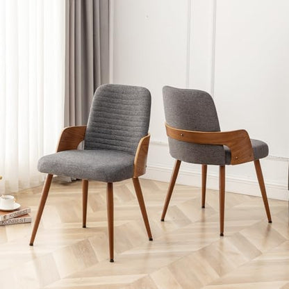 Dining Room Chairs,Mid Century Modern Kitchen Chairs,Upholstered Accent Chairs,Metal Legs Wooden Desk Chairs,Armless and No Wheels for Kitchen Dining Living Room,Gray Fabric,1PCS - color: Gray Fabric, size: 1PCS