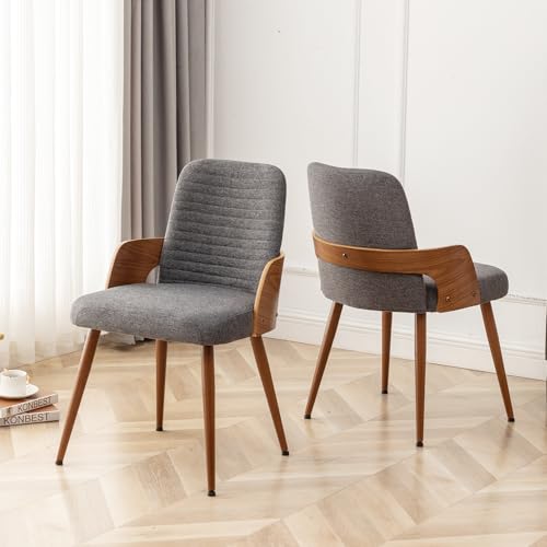 Dining Room Chairs Set of 4,Mid Century Modern Kitchen Chairs,Upholstered Accent Chairs,Metal Legs Wooden Desk Chairs,Armless and No Wheels for Kitchen Dining Living Room,Gray Fabric - color: Gray Fabric, size: Set of 4