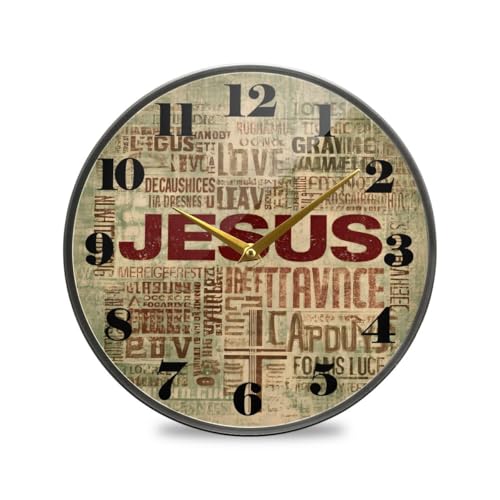 ALAZA Bible Verse Jesus Cross Wall Clock Battery Operated Silent Non Ticking Clocks for Living Room Decor 12 Inch / 9.5 Inch - color: Bible, size: 12x12in
