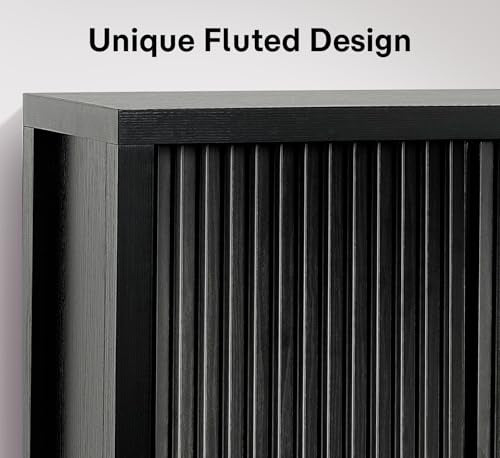 ZYBT Fluted Sideboard Buffet Cabinet with Storage, Modern Credenza Buffet Sideboards Bar Cabinet Console Table with Adjustable Shelves Slide Door for Living Room Hallway Kitchen Entryway (Black) - style: 3Door Black