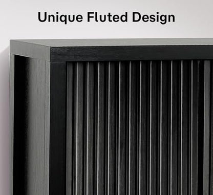 ZYBT Fluted Sideboard Buffet Cabinet with Storage, Modern Credenza Buffet Sideboards Bar Cabinet Console Table with Adjustable Shelves Slide Door for Living Room Hallway Kitchen Entryway (Black) - style: 3Door Black