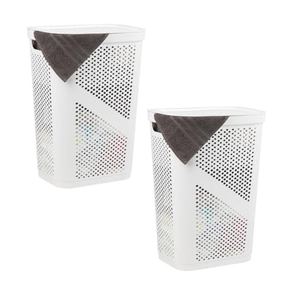 Mind Reader 60L Slim Laundry Hamper, Clothes Basket, Lid, Ventilated, Plastic, Set of 2, White - color: White, size: 2-Pack