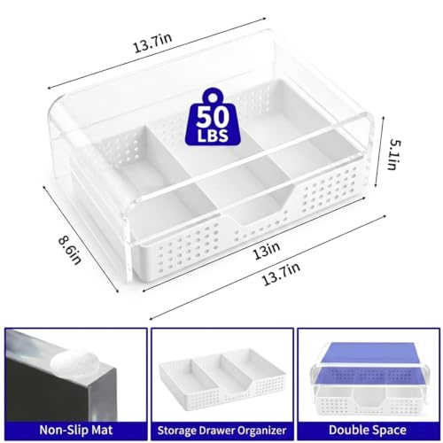 Desk Organizer and Accessories, 2-Tier Computer Monitor Stand Riser with Drawer and 2 Pen Holders, Laptop Stand, Office Desk Accessories for Office Supplies, 1 Pack, Transparent - color: Transparent 1-Pack, size: 2-Tier