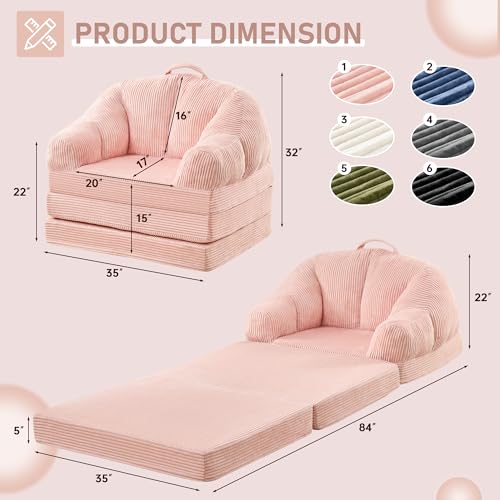 wanan Folding Sofa Bed, 3-in-1 Convertible Boneless Couch with Handle, Floor Lounger & Sleeper Chair for Adults, Comfy Folding Couch Single Sofa for Living Room Bedroom, Pink - color: Pink