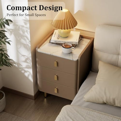 AQIMUELE Narrow Nightstand with Drawers, Narrow Side Table Leather, Small Bedside Tables for Bedroom. (Beige) - color: Beige, size: 15.7''W x 15"D x 22.8"H