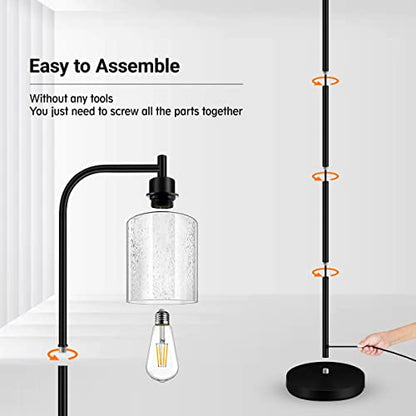 Modern Floor Lamp with Seeded Glass Shade, 65 Inches Tall, Energy Efficient, LED Bulb Included, Easy Assembly and Use - color: Clear