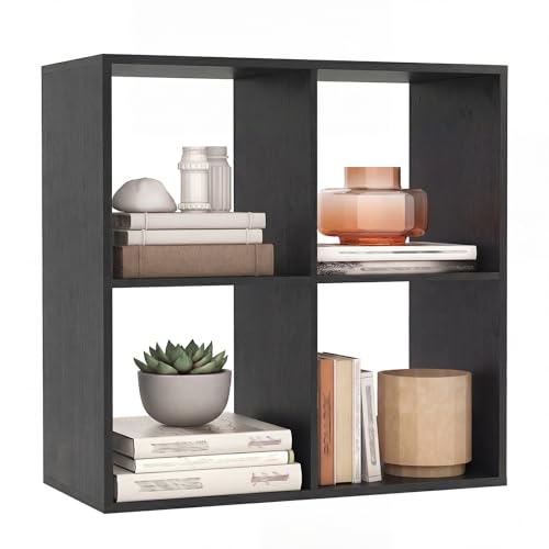 Giantex 4-Cube Bookcase, Cubby Bookshelf w/Back Guardrail & Anti-Tipping Kits, 6-Tier Freestanding Storage Organizer with Shelves, Open Back Display Rack for Living Room, Study - color: Black, size: 4-Cube